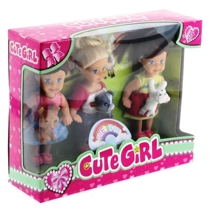 Cute Girl Mini Bebek ve Evcil Hayvan Üçlü Set