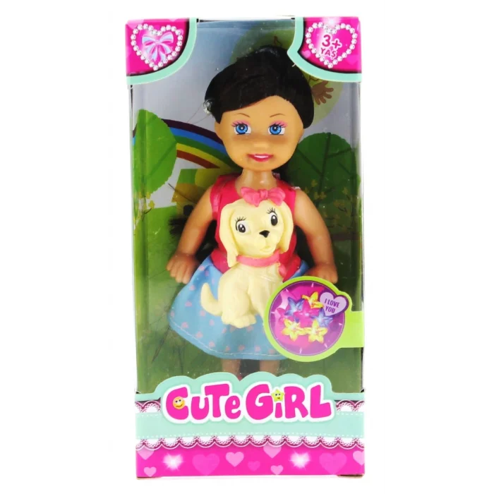  Cute Girl Sarı Köpekli ve Kumral Mini Bebek