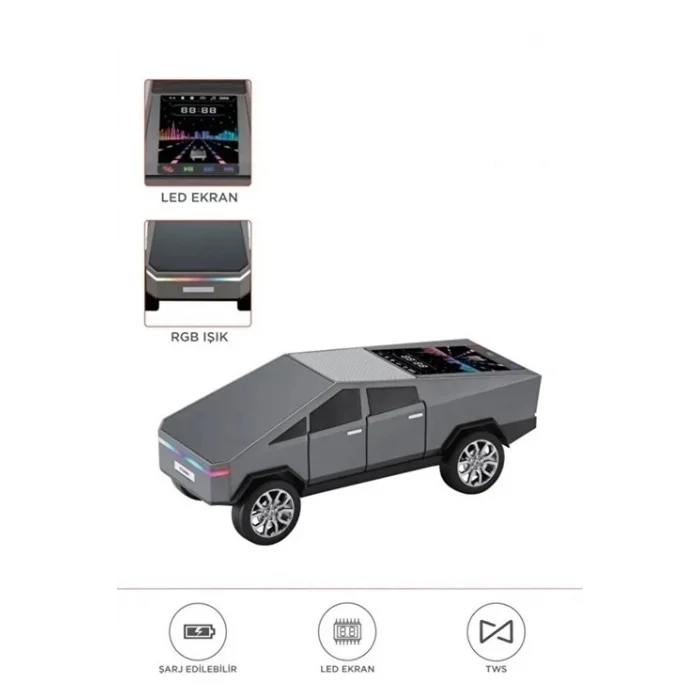 BUĞZ D68 Cyber Model Araba Tasarımlı Bluetooth Hoparlör 15w Güçlü Ses Rgb Led /tws/usb Gri