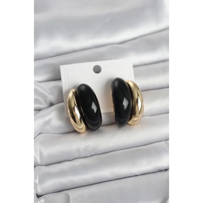 BUĞZ Damla Model Siyah Vintage Gold Renk Kadın Küpe