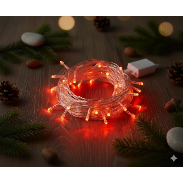 BUĞZ Damla Uçlu Kırmızı Dekoratif Işık 10 Metre 100 LED