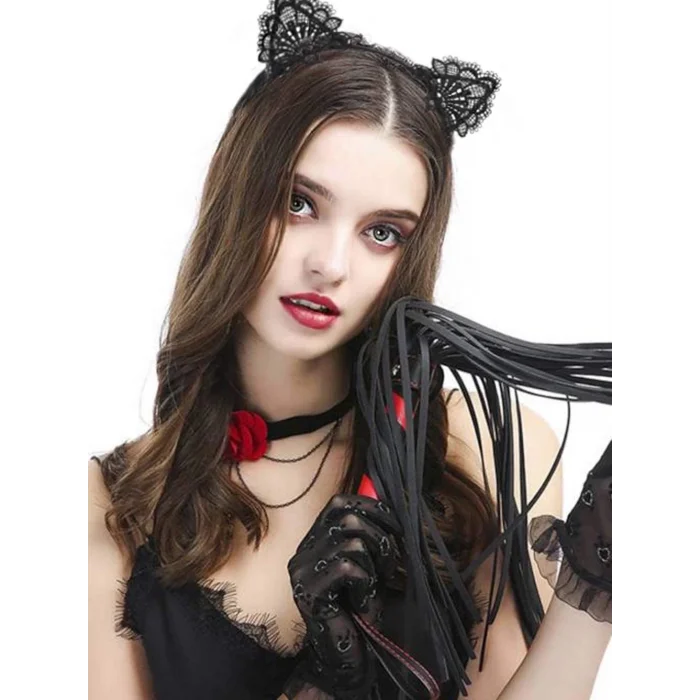 BUĞZ Dantelli Siyah Kedi Tacı - Vintage Tarz Dantel Kedi Kulak