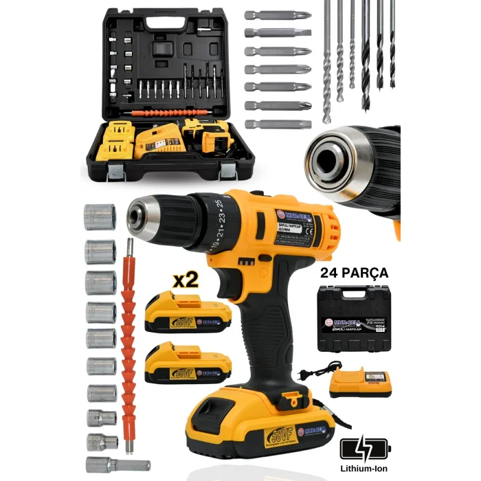 BUĞZ Darbeli kablosuz matkap 21 watt 20 volt anahtarlı mandren 2 akü hız ayarlı çantalı
