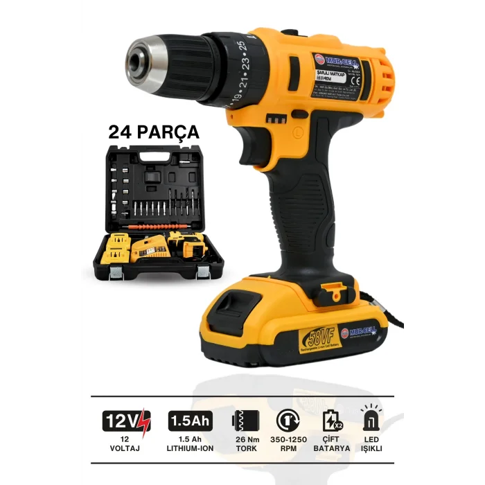 BUĞZ Darbeli kablosuz matkap 21 watt 20 volt anahtarlı mandren 2 akü hız ayarlı çantalı