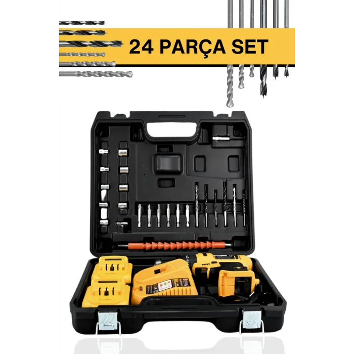 BUĞZ Darbeli kablosuz matkap 21 watt 20 volt anahtarlı mandren 2 akü hız ayarlı çantalı