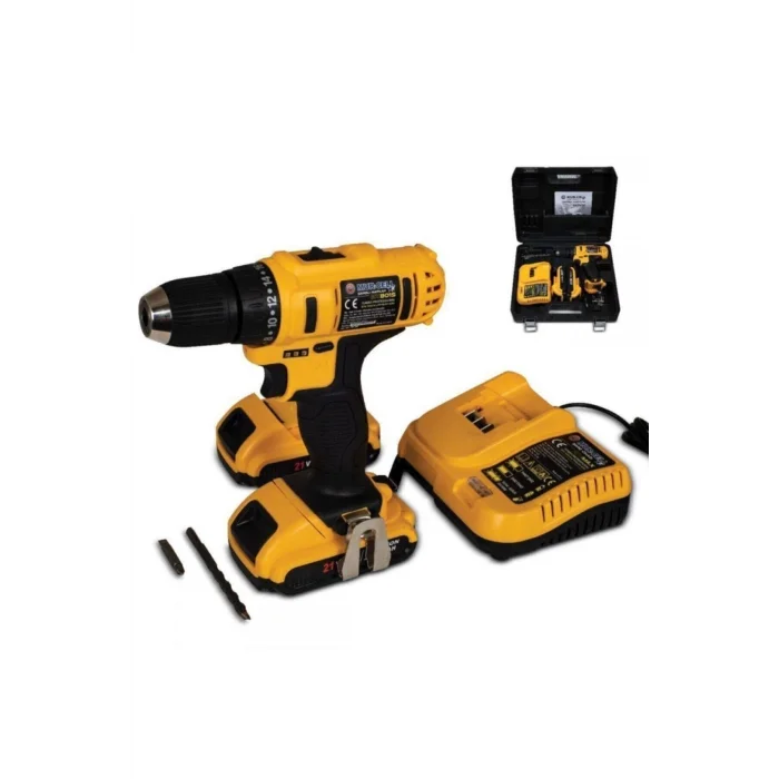 BUĞZ Darbeli kablosuz matkap 600 watt 14 volt anahtarsız mandren 3 akü 27 parça setli