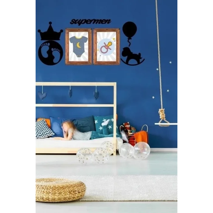  DECO103 Supermen Dekoratif Duvar Süsü Tablo Aksesuar Ahşap Tasarım Hediye Pano Sticker Seti