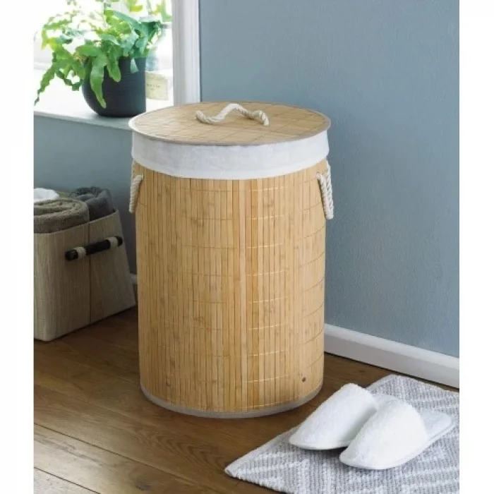  DecoHandy Yuvarlak Bambu Kirli Sepeti