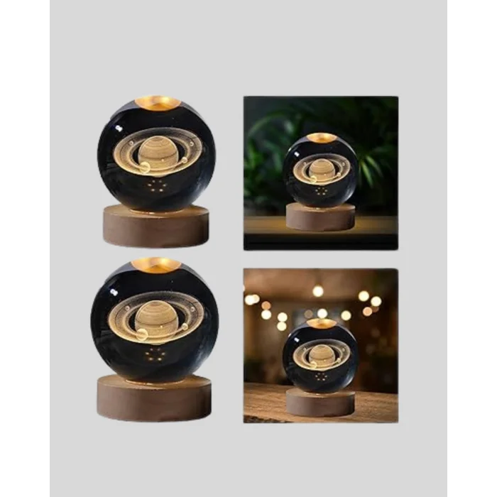 BUĞZ Dekoratif 3D Satürn Motifli Kristal Küre Işıklı Gece Lambası - Lisinya
