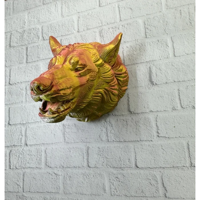 BUĞZ Dekoratif Altın Gold Kurt Duvar Heykeli Asılabilir Hediyelik 25x19 cm