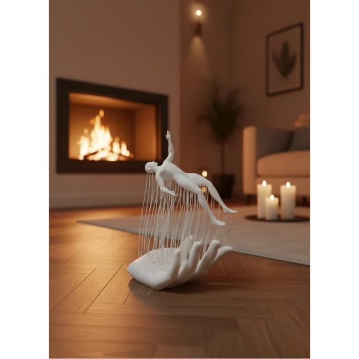 BUĞZ Dekoratif El Üzerinde İnsan Figürü Beyaz Minimal Sanatsal Biblo