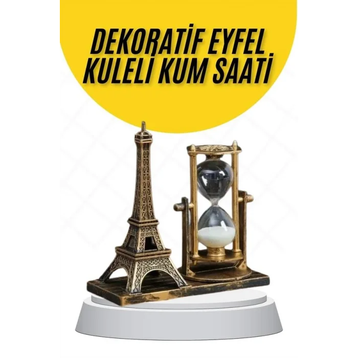 BUĞZ Dekoratif Eyfel Kulesi ve Kum Saati Vintage Tarzı Masa Süsü Biblo