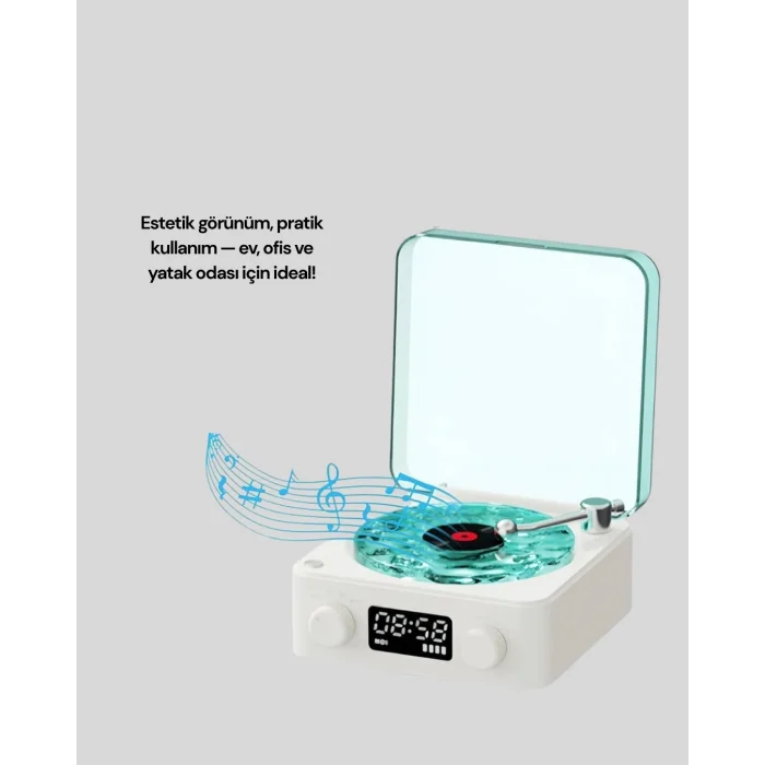 BUĞZ Dekoratif Gece Işıklı Bluetooth Hoparlör – Zaman ve Pil Ekranlı