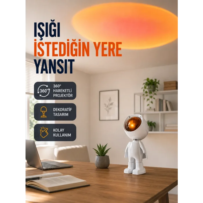 BUĞZ Dekoratif Gün Batımı Işığı – Astronot Figürlü Yeni Nesil