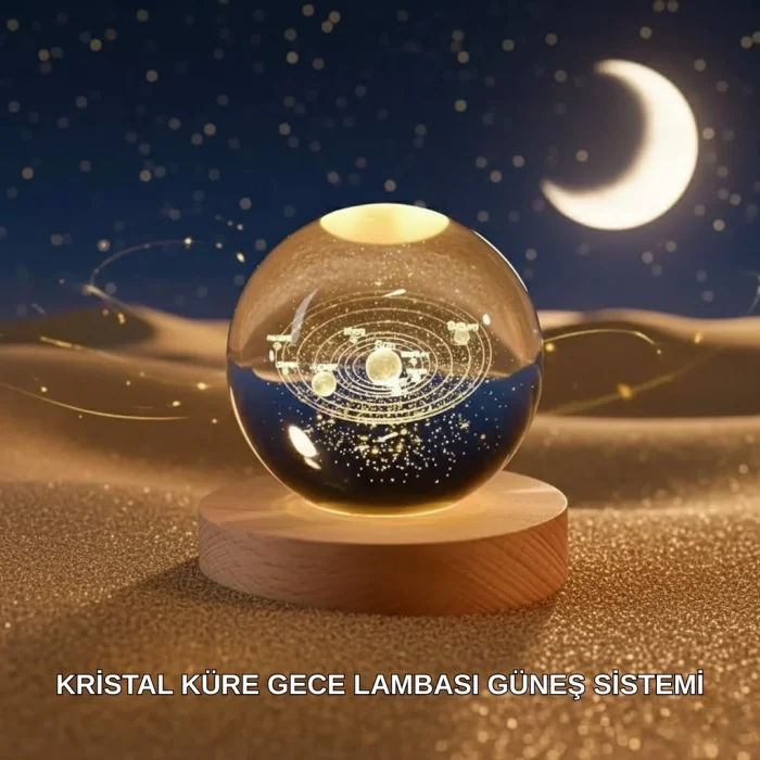 BUĞZ Dekoratif LED Kristal Küre Ahşap Altlıklı Şık Gece Lambası