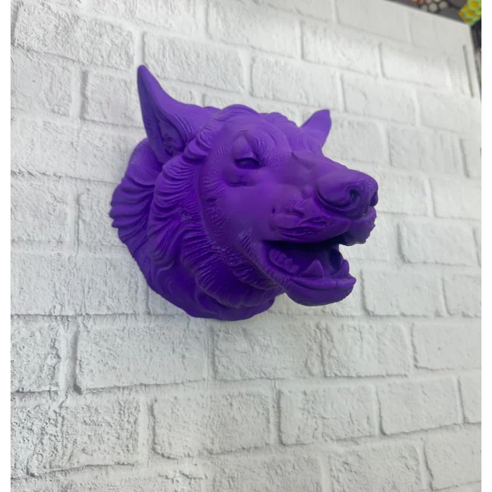 BUĞZ Dekoratif Mor Kurt Duvar Heykeli Asılabilir Hediyelik 25x19 cm - Lisinya