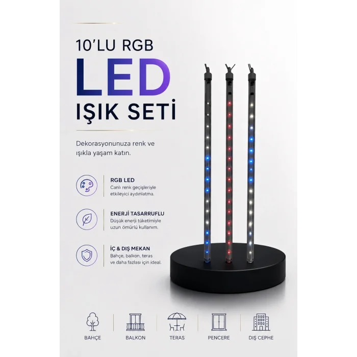 BUĞZ Dekoratif Ortam Aydınlatması RGB LED 10’lu Çubuk Seti