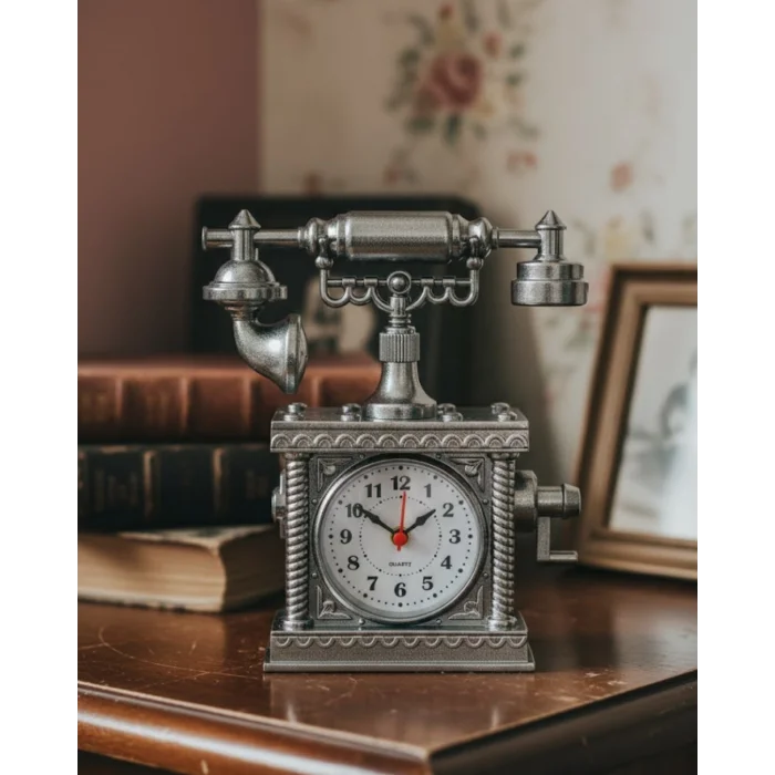 BUĞZ Dekoratif Retro Telefon Masa Saati Çalar Saat Özellikli