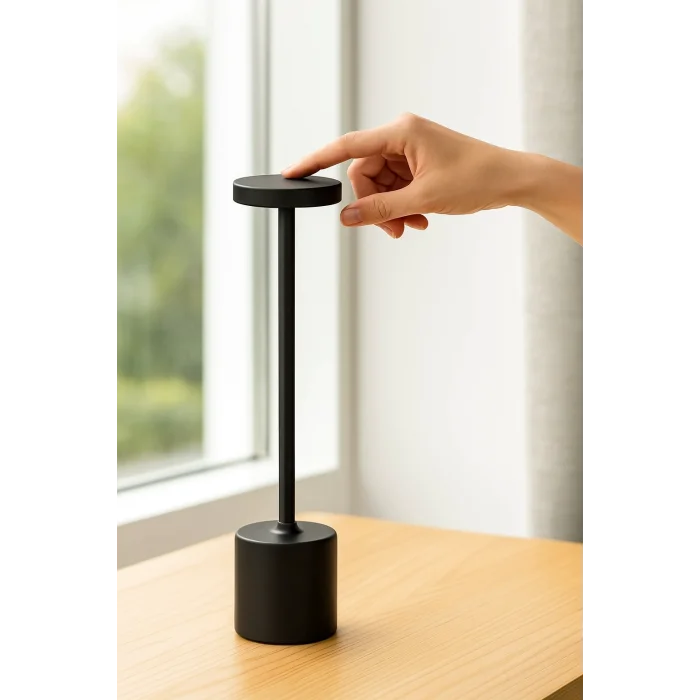  Dekoratif Şarjlı Dokunmatik Led Masa Lambası Gece Lambası Siyah Renk