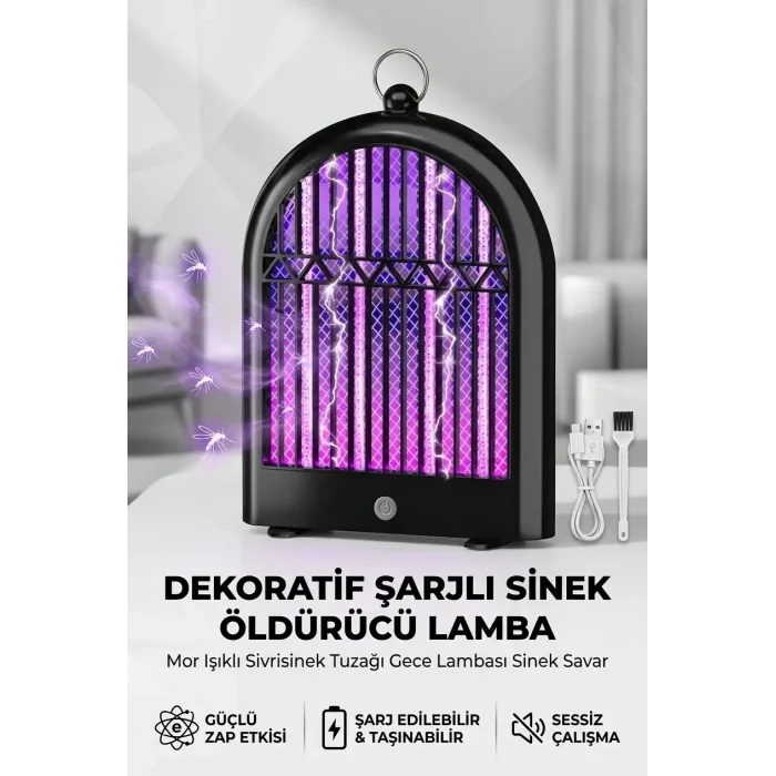 BUĞZ Dekoratif Şarjlı Sinek Öldürücü Lamba Mor Işıklı Sivrisinek Tuzağı Gece Lambası Modeli