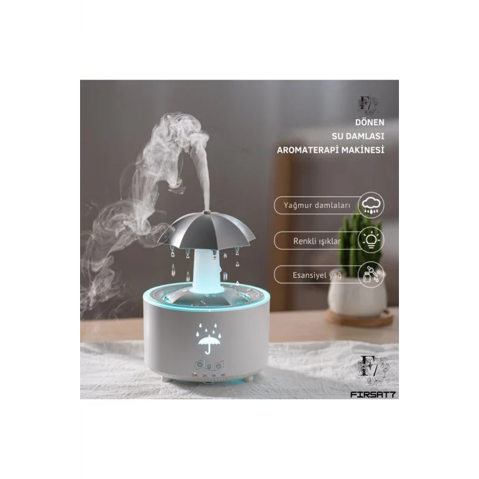 BUĞZ Dekoratif Şemsiye Tasarımlı Soğuk Buhar Aroma Difüzörü ve Hava Nemlendirici, 7 Renkli LED Işıklı