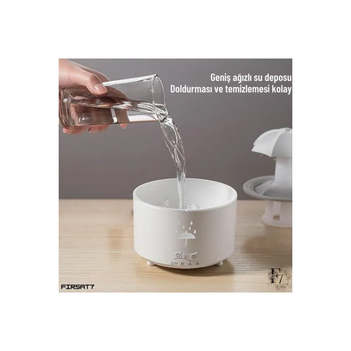 BUĞZ Dekoratif Şemsiye Tasarımlı Soğuk Buhar Aroma Difüzörü ve Hava Nemlendirici, 7 Renkli LED Işıklı