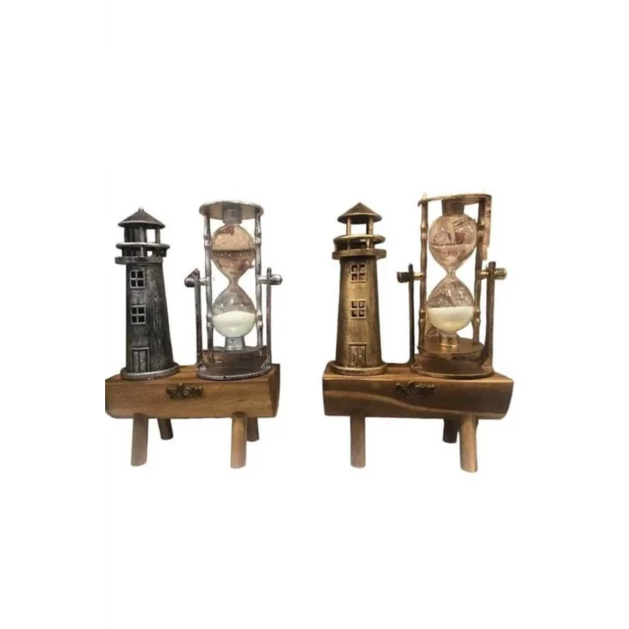 BUĞZ Deniz Feneri Kum Saati Ahşap Görünümlü Vintage Tarz Biblo