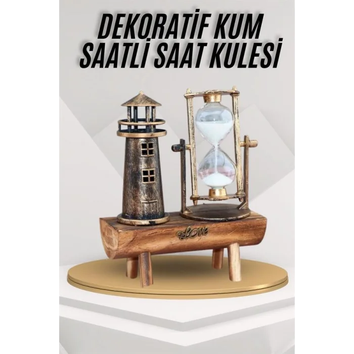 BUĞZ Deniz Feneri Kum Saati Ahşap Görünümlü Vintage Tarz Biblo - Lisinya