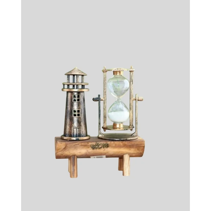 BUĞZ Deniz Feneri Tasarımlı Ahşap Kum Saati – Retro Masa Aksesuarı