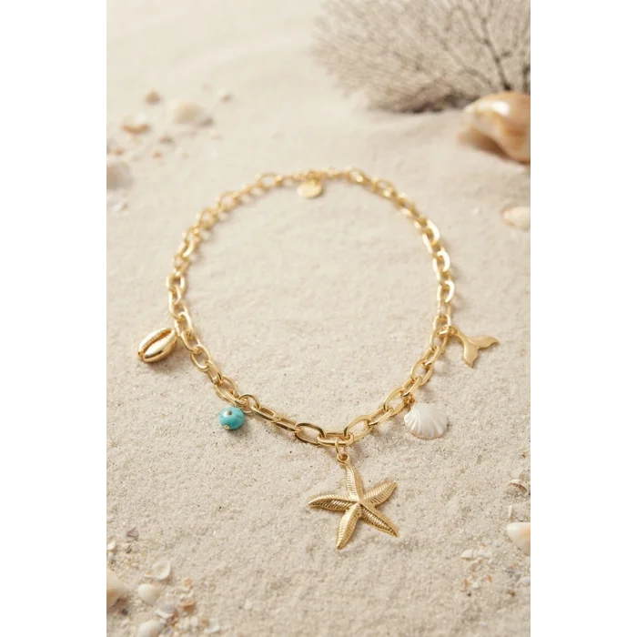 BUĞZ Deniz Yıldızı Charm Detaylı Gold Renk Zincir Kolye - BUĞZ