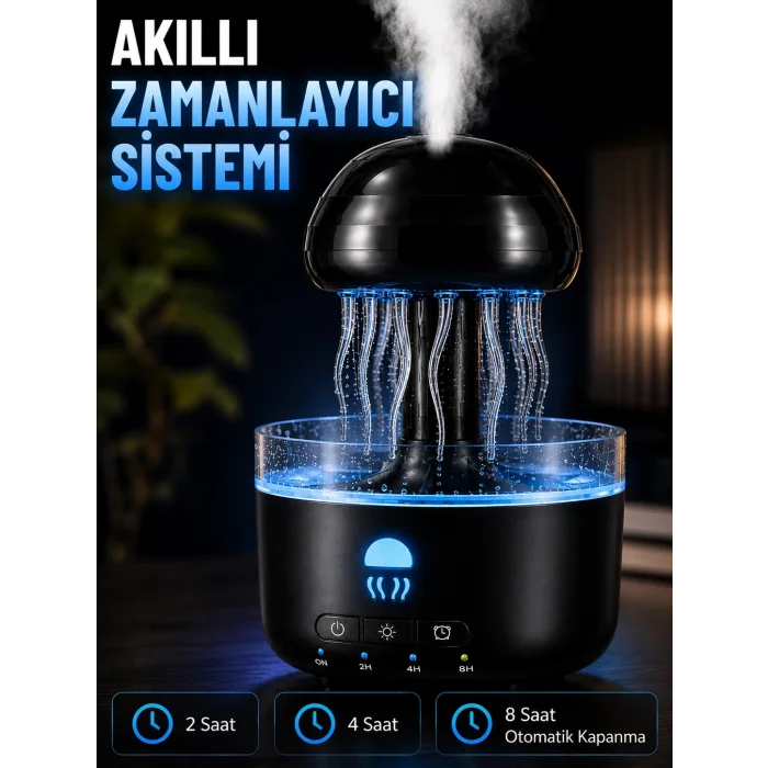 BUĞZ Denizanası Tasarımlı Ultrasonik Hava Nemlendirici RGB LED Işıklı Sessiz Buhar Makinesi Zaman Ayarlı