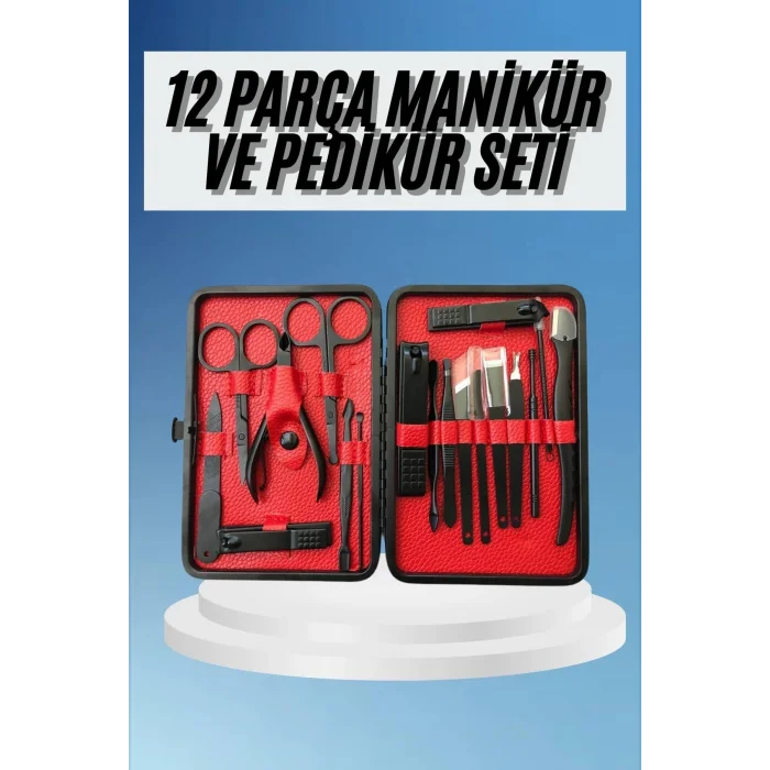BUĞZ Deri Çantalı Siyah Paslanmaz Çelik 17 Parça Manikür Pedikür Seti
