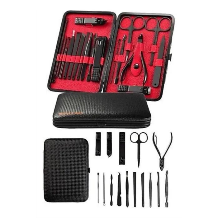  Deri Çantalı Siyah Paslanmaz Çelik 17 Parça Manikür Pedikür Seti