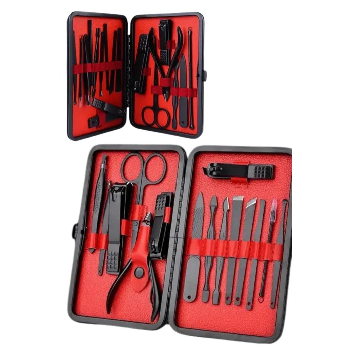  Deri Çantalı Siyah Paslanmaz Çelik 17 Parça Manikür Pedikür Seti