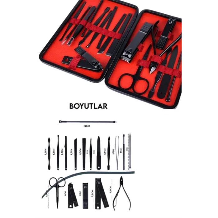  Deri Çantalı Siyah Paslanmaz Çelik 17 Parça Manikür Pedikür Seti