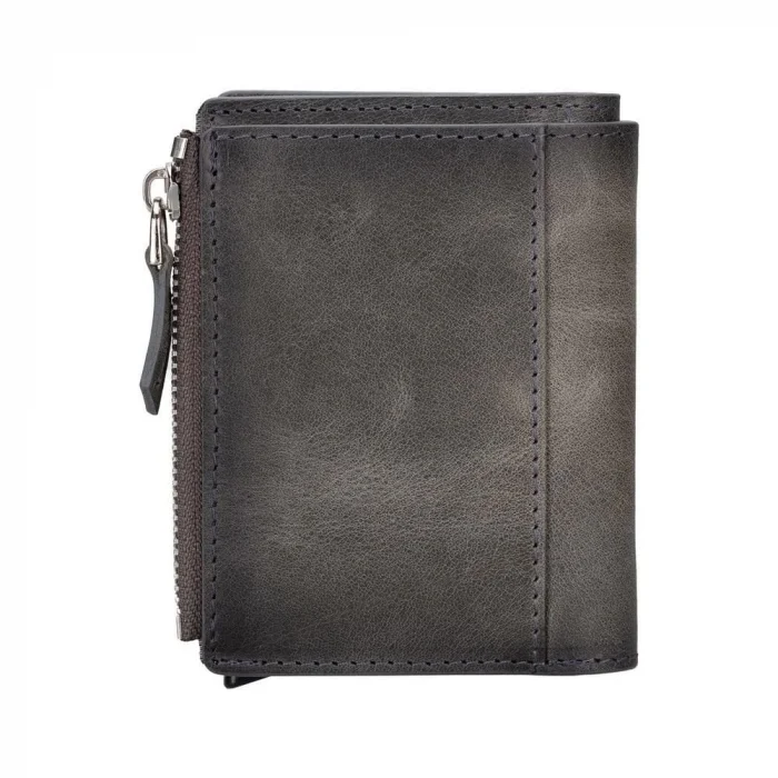  Deri Cüzdan Ve Kartlık, Mekanizmalı, 10 Adet Kart Bölmeli, Efektli Gri
