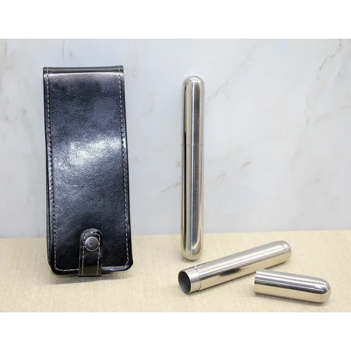 BUĞZ Deri Kılıflı İkili Paslanmaz Çelik Puro Tüpü