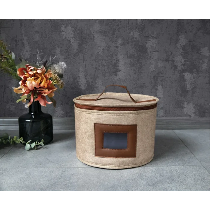  Deri Şeritli Pencereli Yuvarlak Çok Amaçlı Düzenleyici Organizer Kutu Keçe Çanta (maxi)