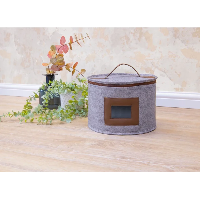  Deri Şeritli Pencereli Yuvarlak Çok Amaçlı Düzenleyici Organizer Kutu Keçe Çanta (maxi)