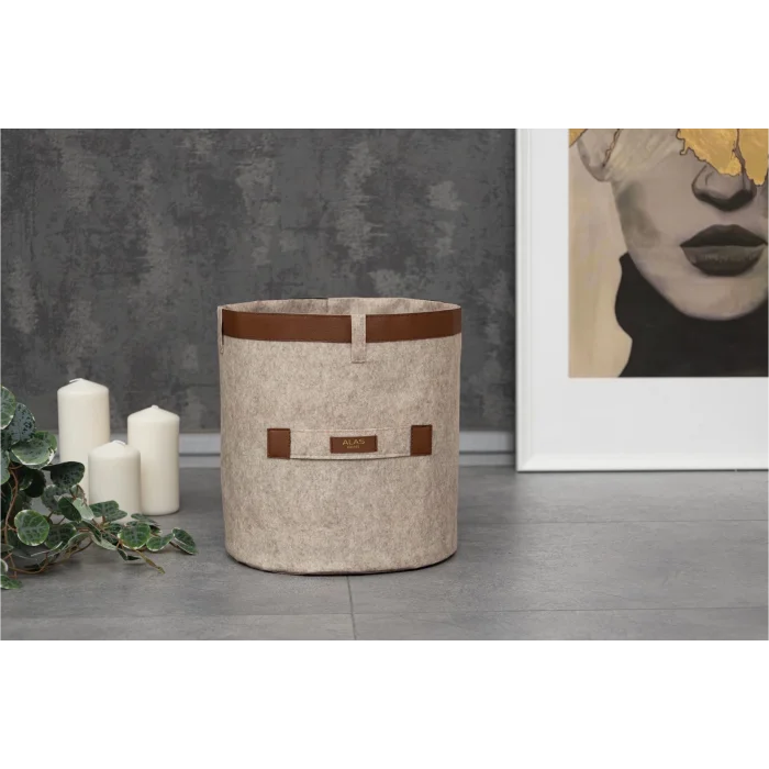 BUĞZ Deri Şeritli Yuvarlak Çok Amaçlı Düzenleyici Organizer Kutu Keçe Sepet (maxi) 03815 ( BUĞZ )