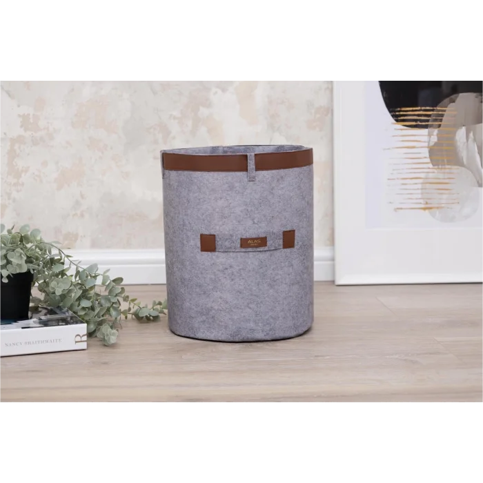  Deri Şeritli Yuvarlak Çok Amaçlı Düzenleyici Organizer Kutu Keçe Sepet (mega) 03877