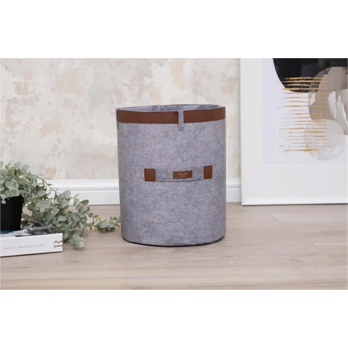 BUĞZ Deri Şeritli Yuvarlak Çok Amaçlı Düzenleyici Organizer Kutu Keçe Sepet (mega) 03877 ( BUĞZ )