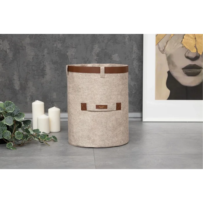 BUĞZ Deri Şeritli Yuvarlak Çok Amaçlı Düzenleyici Organizer Kutu Keçe Sepet (mega) 03877 ( BUĞZ )