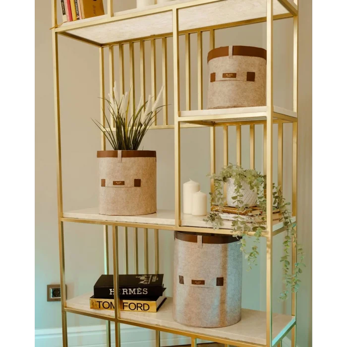  Deri Şeritli Yuvarlak Çok Amaçlı Düzenleyici Organizer Kutu Keçe Sepet (mini) 03822