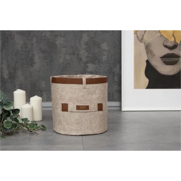  Deri Şeritli Yuvarlak Çok Amaçlı Düzenleyici Organizer Kutu Keçe Sepet (mini) 03822