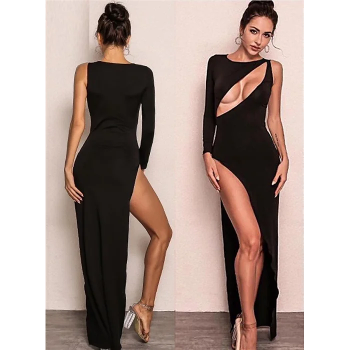 BUĞZ Derin Dekolteli Uzun Yırtmaçlı Elbise