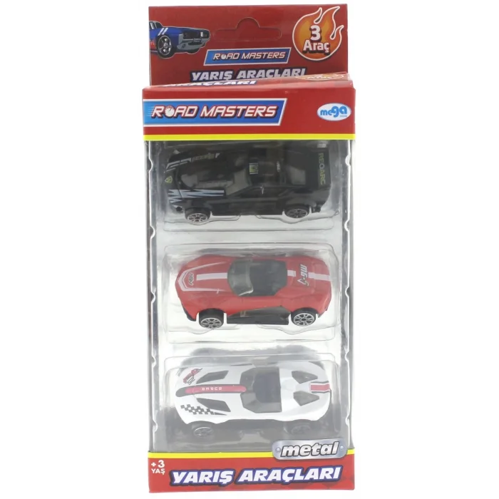  Die Cast Metal 3lü Yarış Arabaları Siyah Araçlı