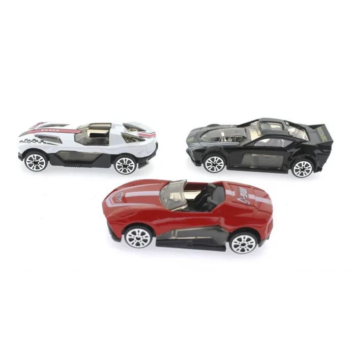  Die Cast Metal 3lü Yarış Arabaları Siyah Araçlı