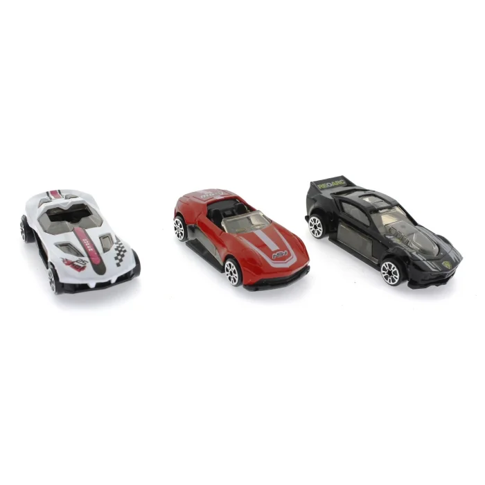  Die Cast Metal 3lü Yarış Arabaları Siyah Araçlı