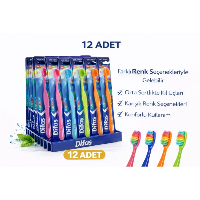 BUĞZ Difas Rainbow Orta Sert Diş Fırçası Medium 12ADET